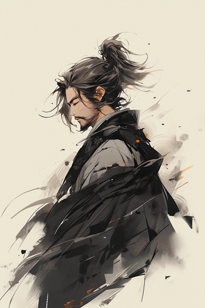 古风少年水墨武侠剑客插画-花瓣网