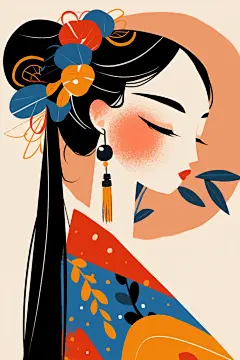 扁平化民族风东方人物图片插画