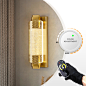 Amazon.com: SIMILAM 现代水晶壁灯,可调光金色 LED 壁灯灯具浴室壁灯带遥控器适用于梳妆台客厅走廊 : 家居装修