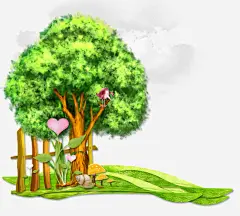 手绘草地栅栏大树蜗牛png素材 平面电商 创意素材 png素材