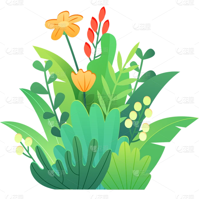 植物系列扁平花草丛植物贴纸素材-花瓣网