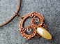 GOLDEN OWL copper pendant combined with gold quartz - copper jewelry - wire jewelry - buy 3 get FreeShipping : buy 3 get FREE SHIPPING How it works: When you purchase any 3 products, you can use this coupon code: 3ITEMSFREESHIP to automatically free your