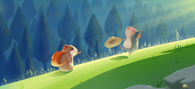 插画设计动物《豚鼠的旅行之爬山时的美好时...