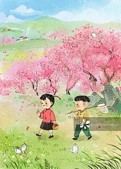 春天的田野插画图片素材