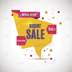 不可思议的哇销售横幅设计模板。超大特价，矢量插图