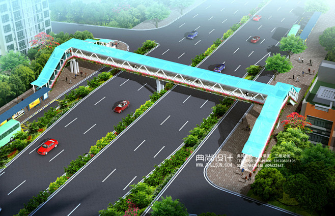 1b侨香路天桥鸟瞰图 人行天桥过街效果图