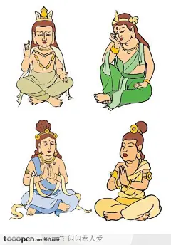 中国风卡通人物-印度女佛-赤脚打坐