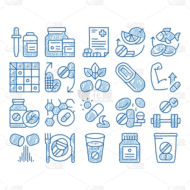 补充图标手绘插图素材-花瓣网