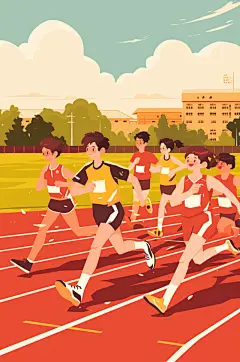 AI数字艺术扁平风校园运动会人物插画