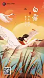 白露节气祝福插画手机海报