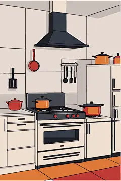 蒙德里安风格厨房插画