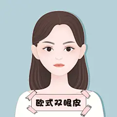 欧式双眼皮医美整形插画 卡通手绘漫画 可爱女孩美女 脸部面部双眼皮类型系列