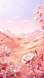 情人节浪漫感3D立体C4D粉色植物山谷场景背景图片素材