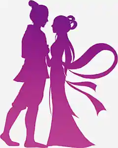 紫色牛郎织女剪影动漫人物