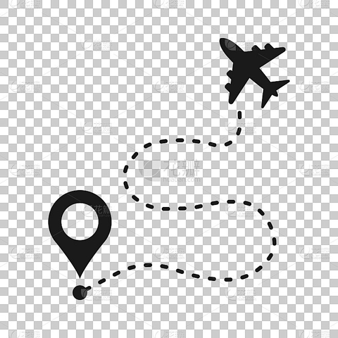 飞机飞行路线图标在透明的风格。旅行线路径...