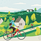 Emu Bikes : A series of illustrations created for Emu Electric Bikes and their advertising campaign, showing the bikes in the various environments of the countryside, suburbia and the city.