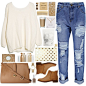 #polyvorecommunity #polyvoreeditorial #PolyvoreMostStylish #gold #beige #casual #Boots #jeans