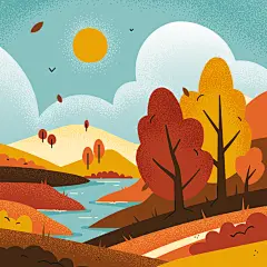 手绘扁平风秋天秋季枫叶森林风景