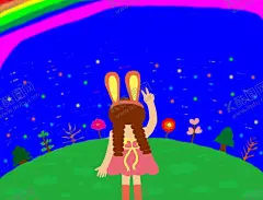 动漫小女孩 【酷图网】封面,小女孩插画,蓝天,风景,彩虹,草地,树木,花,可爱卡通女孩,手绘女孩,女孩插画,小清新,包包封面,卡通本封面,唯美插画,少女插画