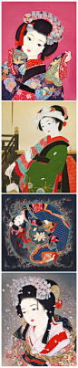日本现代著名的插画师佃喜翔 Kisho Tsukuda，和服姬，童女画，复古，和风。