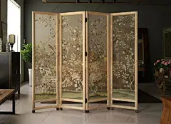 【摆设 新中式家具】榆木复古真丝双面手绘工笔隔断屏风手作精品-淘宝@北坤人素材