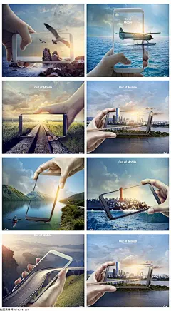 7款手机照相拍摄风景立体相片展板海报背景PSD素材 - 设计素材 - 比图素材网