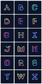 Colorful retro alphabets vector set Free... | Free Vector #Freepik #freevector #background #line #black-background #retro