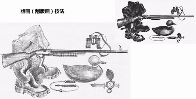 线与色调：版画（刮版画）技法  种类：黑...