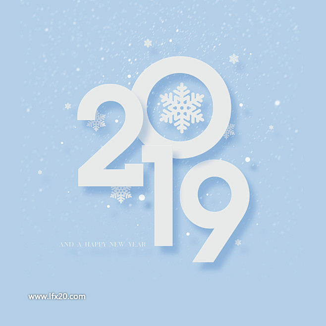 2019圣诞节麋鹿雪花淡蓝色贺卡卡片