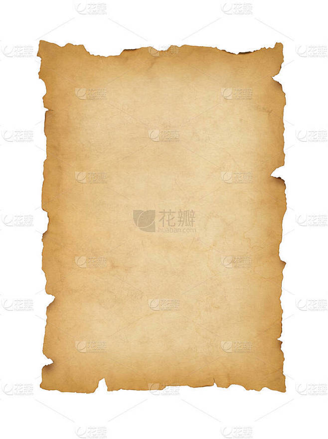 古老的中世纪纸页。在白色背景上隔离的羊皮纸卷轴