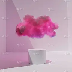 3D白色平台云在白色背景上飘扬。时尚的霓虹灯雾飘扬.产品推广最小显示，3D渲染，海报或带有复制空间的