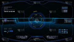 HUD未来屏幕设计元素虚拟现实鸟瞰图护航安全技术。用户界面信息界面在网络空间扫描景观几何线框。
