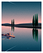 grain ILLUSTRATION  Landscape reflection ripple river rowing sunset wacom water