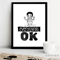 一切都会好 北欧励志海报装饰画黑白英文字母创意挂画书房有框画-淘宝网