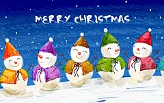 可爱的五个手绘小雪人 壁纸 - 1920x1200