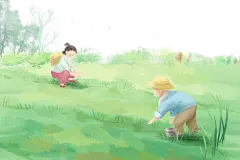 卡通农民耕种插秧水彩PNG
