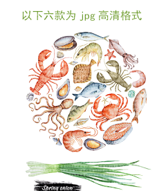 国外水彩手绘水果蔬菜生鲜海鲜合集eps+jpg矢量格式-淘宝网