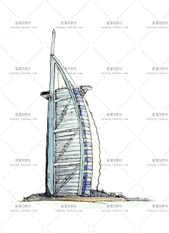 gq319JPG水彩手绘插画风格世界名胜建筑古迹地标高清图片海报素材-淘宝网