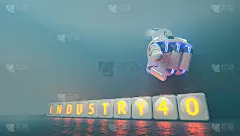 机器人手展示工业4.0符号- ai概念- 3d渲染
