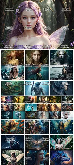 唯美魔幻人物物精灵美人鱼龙森林系创意元素海报JPG模板素材设计-淘宝网