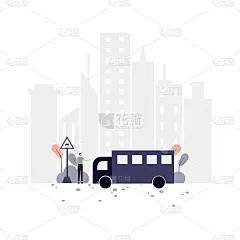 公交车站平面插图。矢量设计模板。适合登陆页，ui，网站，移动应用程序，编辑，海报，传单，文章，横幅。