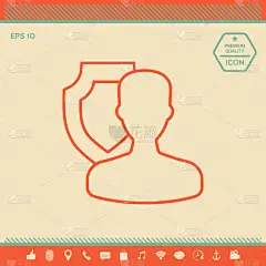 盾,线图标,保险,轮廓,商务,安全,人,男商人,安全的,男人