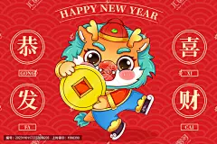 龙年卡通国潮金币元宝