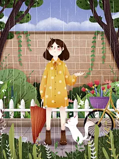 唯美卡通二十四节气谷雨场景插画