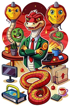 卡通人物蛇元素卡通插画-众图网