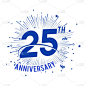 25年蓝色周年纪念标志与烟花