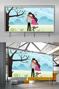 夏季文艺情侣浪漫插画