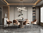 现代餐厅 现代餐桌椅组合 现代餐椅 现代吊灯 饰品摆件组合-室内设计-拓者设计吧