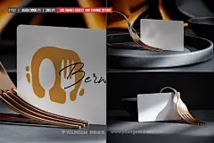 餐叉上的餐厅名片品牌推广展示设计贴图ps样机素材模板