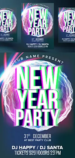 2019新年快乐音乐夜总会派对传单矢量海报素材 2019 Party Flyer Poster :  